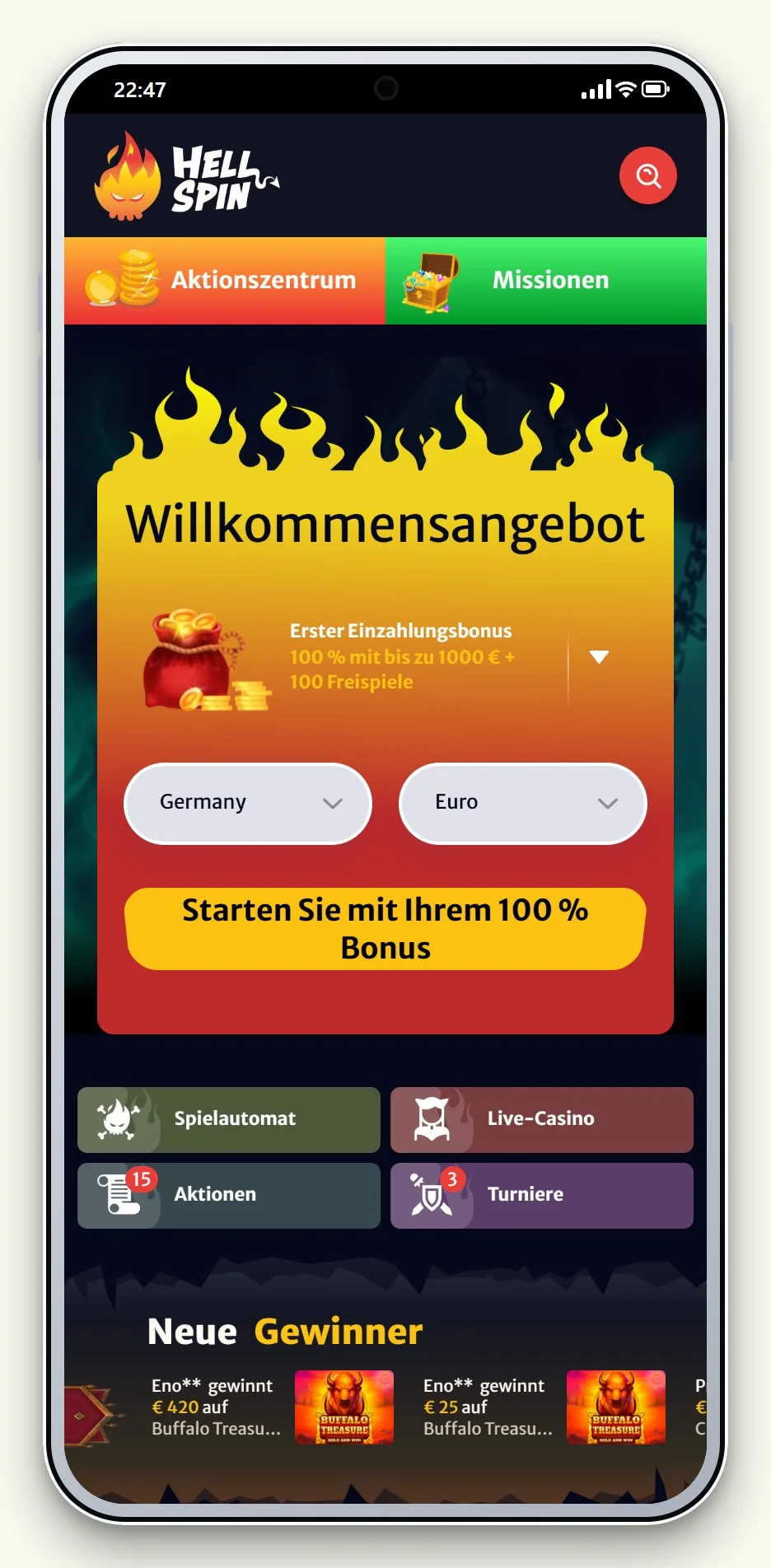 die mobile Seite von HellSpin im Vergleich bitcoin casino