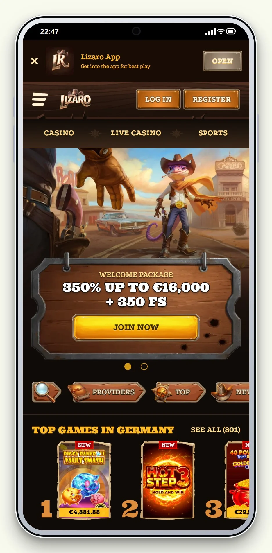 die mobile Seite von Lizaro im Vergleich casino mit revolut