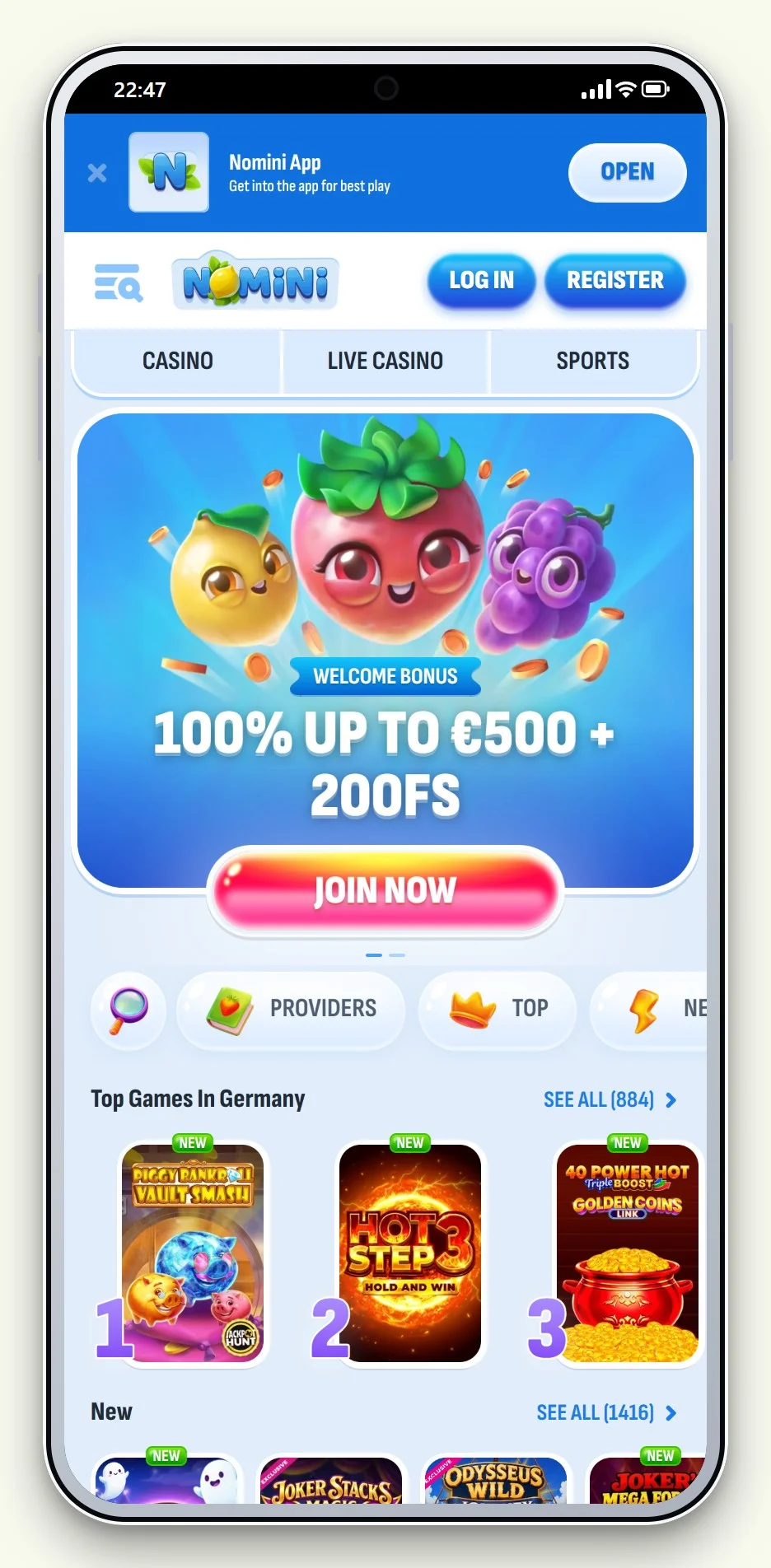 die mobile Lobby von Nomini im Ratgeber zu revolut online casino