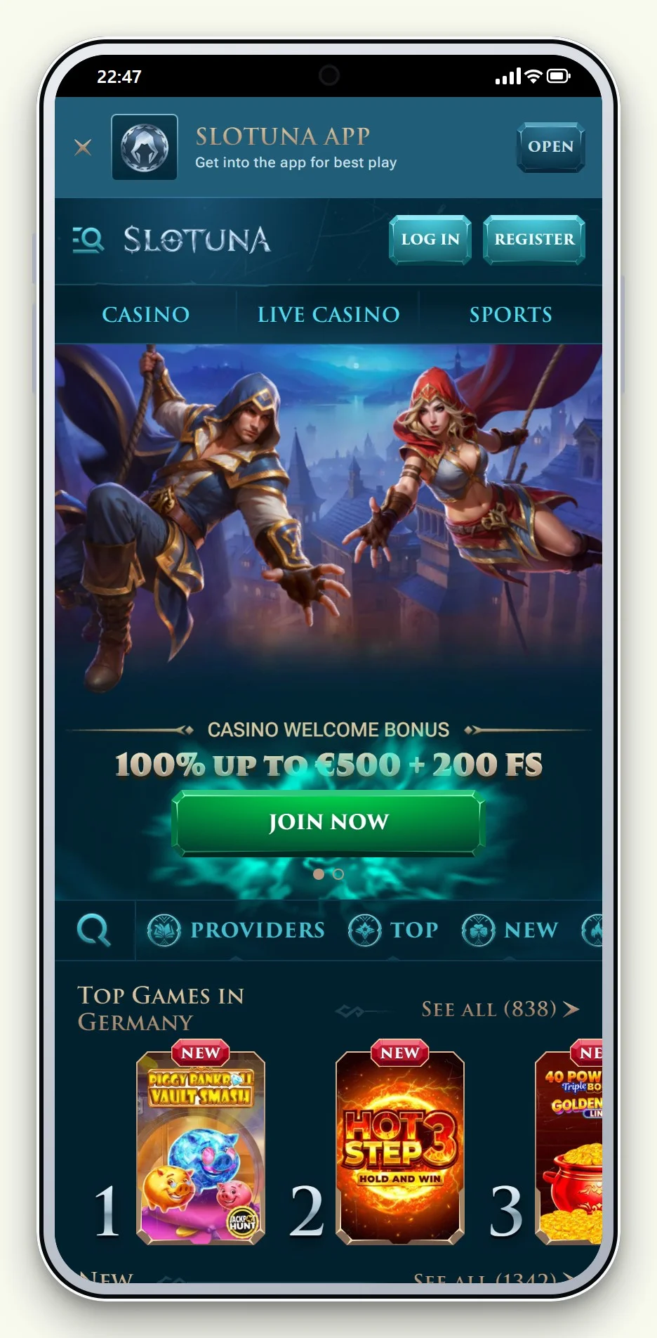 die mobile Seite von Slotuna im Vergleich casino mit paysafecard
