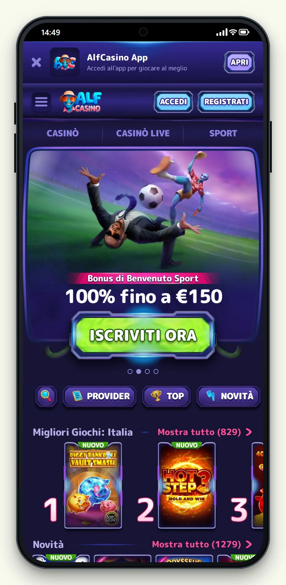 la versione mobile di Alf Casino nel confronto casino che accettano paysafecard