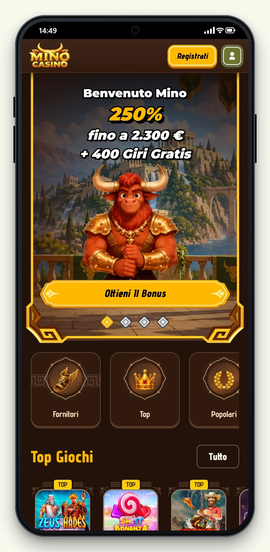la lobby mobile di Mino Casino nella guida ai paypal casino