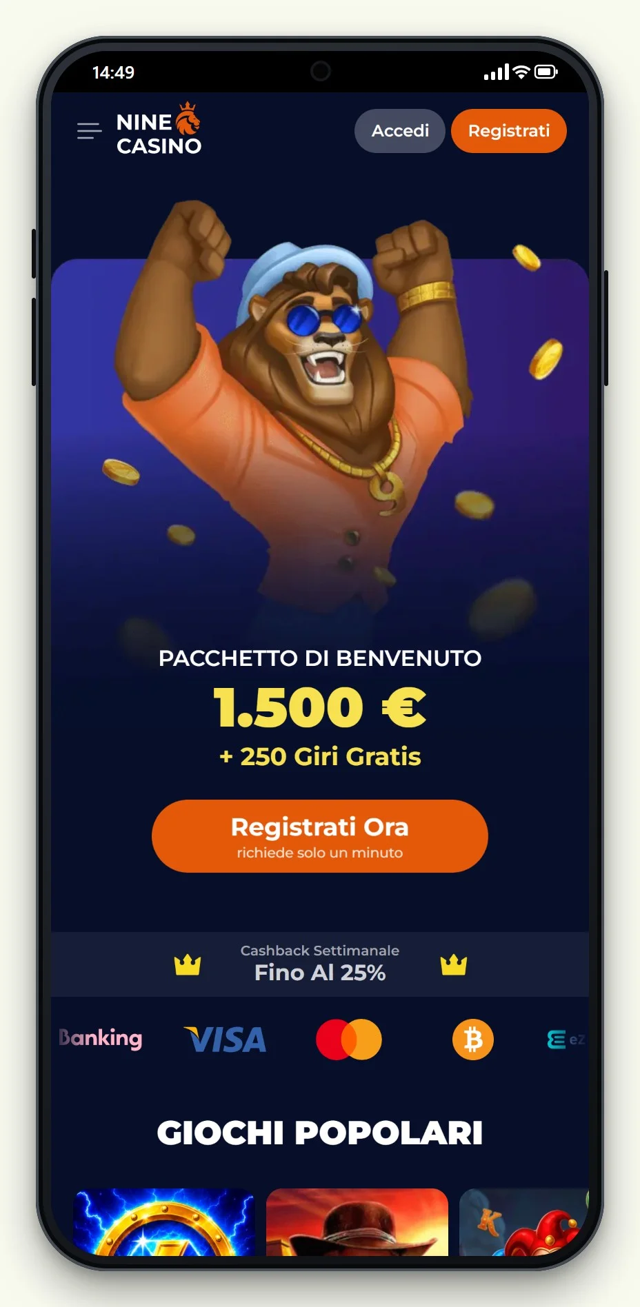 la versione mobile di NineCasino nel confronto siti non aams che accettano neteller