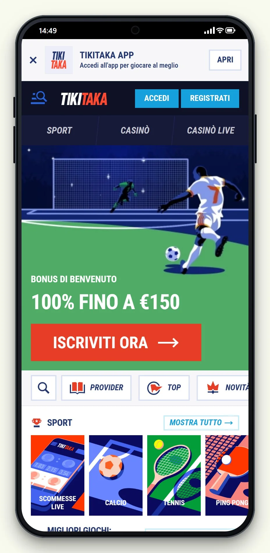 la lobby mobile di TikiTaka nella guida ai casino con pagamento paysafecard