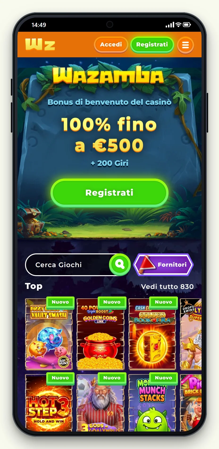 la lobby mobile di Wazamba nella guida ai casino con neteller