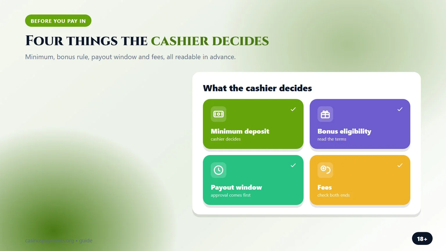 four things the cashier decides, a chart from our boku casino guide