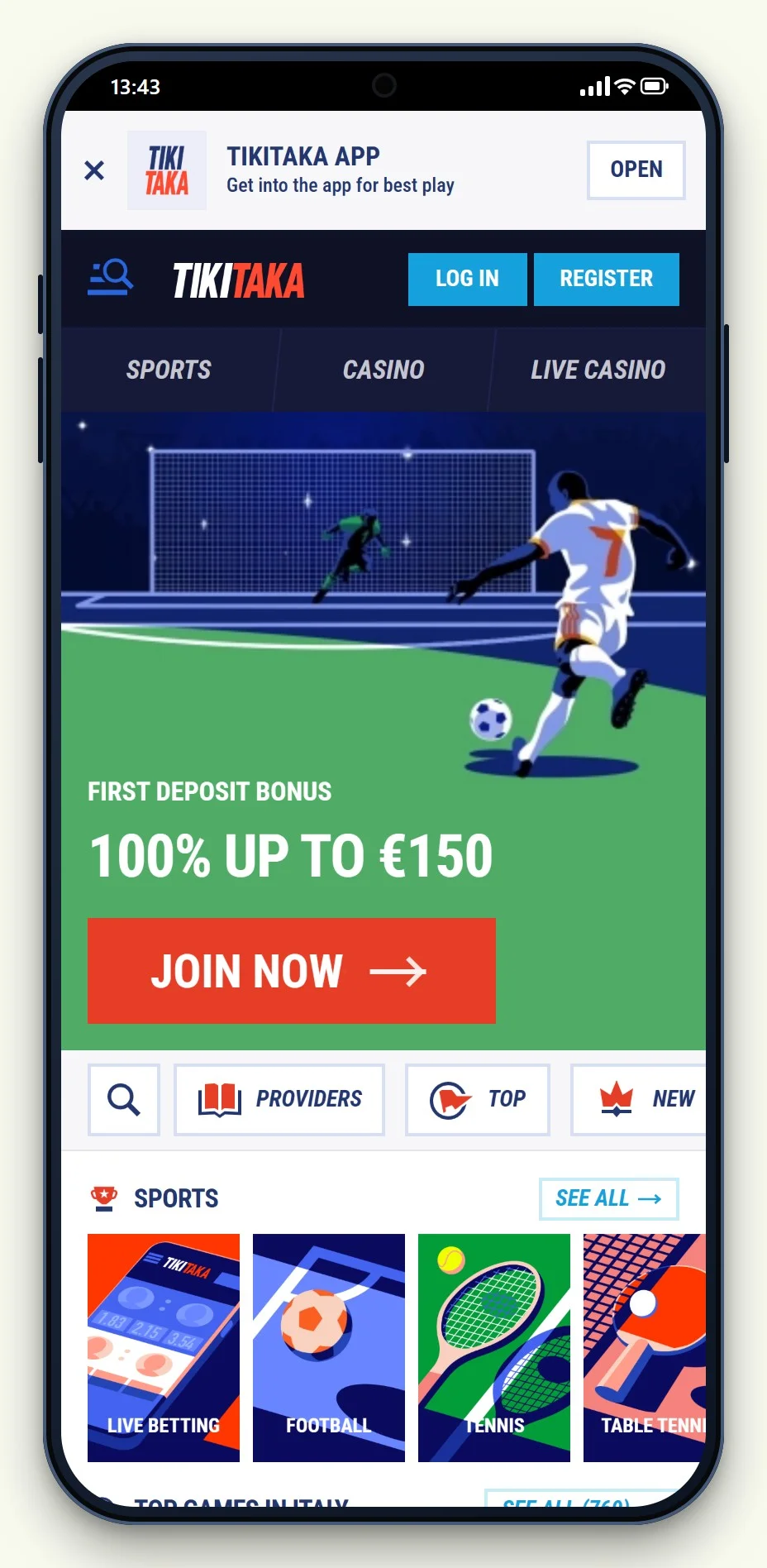 the TikiTaka mobile site from our online casino google pay comparison