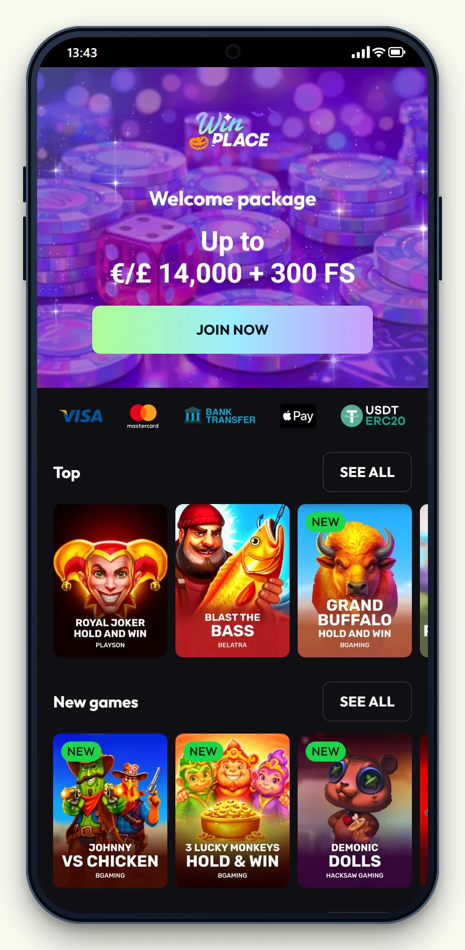 WinPlace on a phone, one of the apple pay casinos on this page